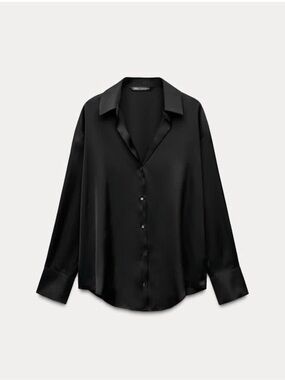 Zara Satin Button-Down Shirt - Black